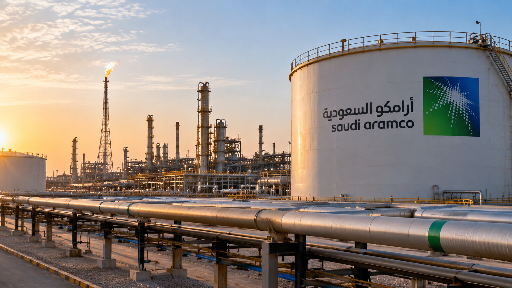 Saudi Aramco oil refinery and storage tanks
